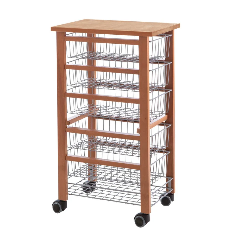 ARIT - Chariot de cuisine OLIVER, Desserte Cuisine, Desserte a Roulette, Desserte Bois, 5 cestelli scorrevoli - Couleur ciliegio