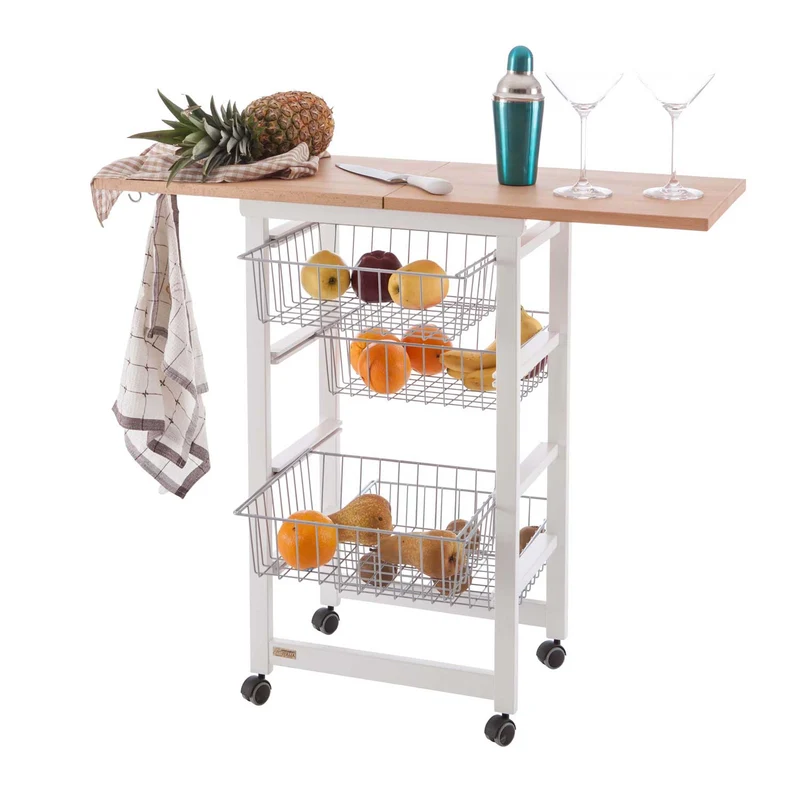 ARIT - Chariot de cuisine GASTONCINO, Desserte Cuisine, Desserte a Roulette, Desserte Bois(da 48 a 96 cm) - Couleur laccato bianco