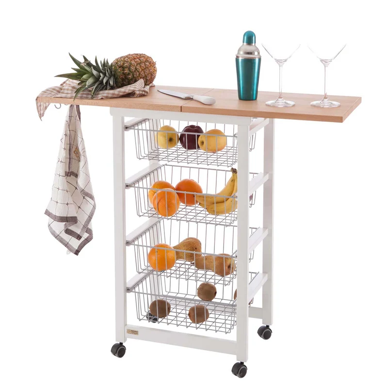 ARIT - Chariot de cuisine GASTONCINO, Desserte Cuisine, Desserte a Roulette, Desserte Bois(da 48 a 96 cm) - Couleur laccato bianco