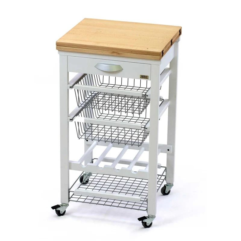ARIT - Chariot de cuisine GASTONE, Desserte Cuisine, Desserte a Roulette, Desserte Bois(da 50 a 100 cm) -Couleur bianco laccato