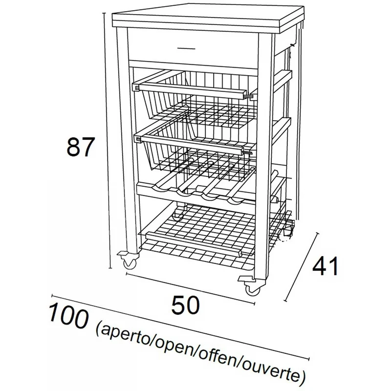 ARIT Gastone – Desserte de cuisine extensible en hêtre massif, sur roulettes, couleur cerisier