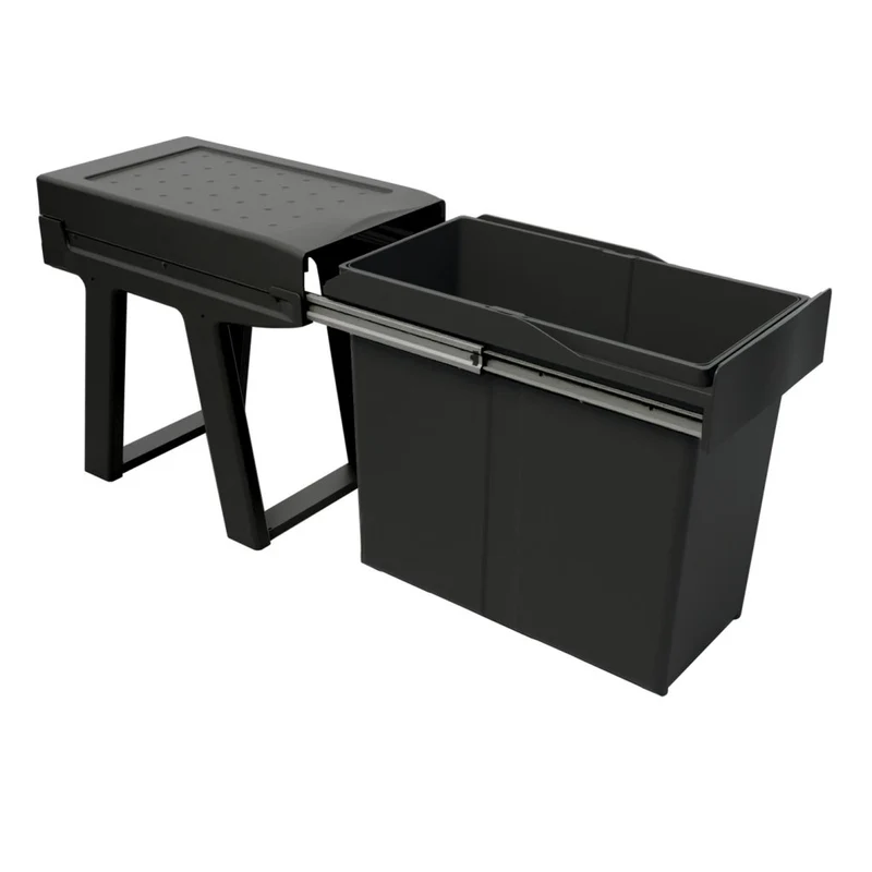 Poubelle pour meuble de 300mm composée d'1 seau : 1 x 30L - couleur : noir - l. 257 x P. 450 x H. 400m - ouverture manuelle