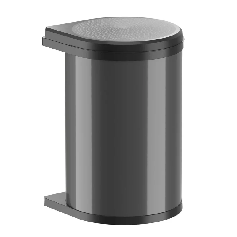 Poubelle ronde automatique en gris foncé et noir de 20L - l.290 x P. 304 x H. 456mm - fixation sur porte et caisson - pour meuble de 400mm