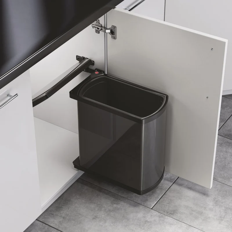 Poubelle automatique gris foncé noir de 18L - l. 388 x P.203 x H. 450mm - Fixation sur par vis sur porte et caisson