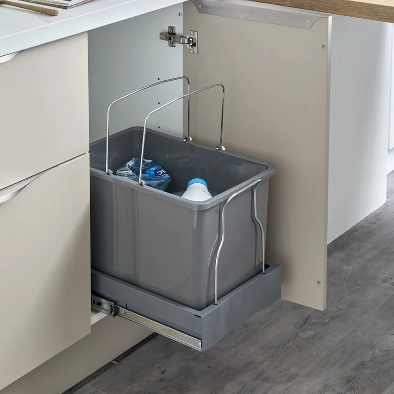 Poubelle pour meuble de 450mm avec porte à charnières - Ouverture automatique - Seau 1x34L