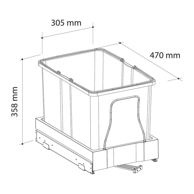 Poubelle pour meuble de 450mm avec porte à charnières - Ouverture automatique - Seau 1x34L