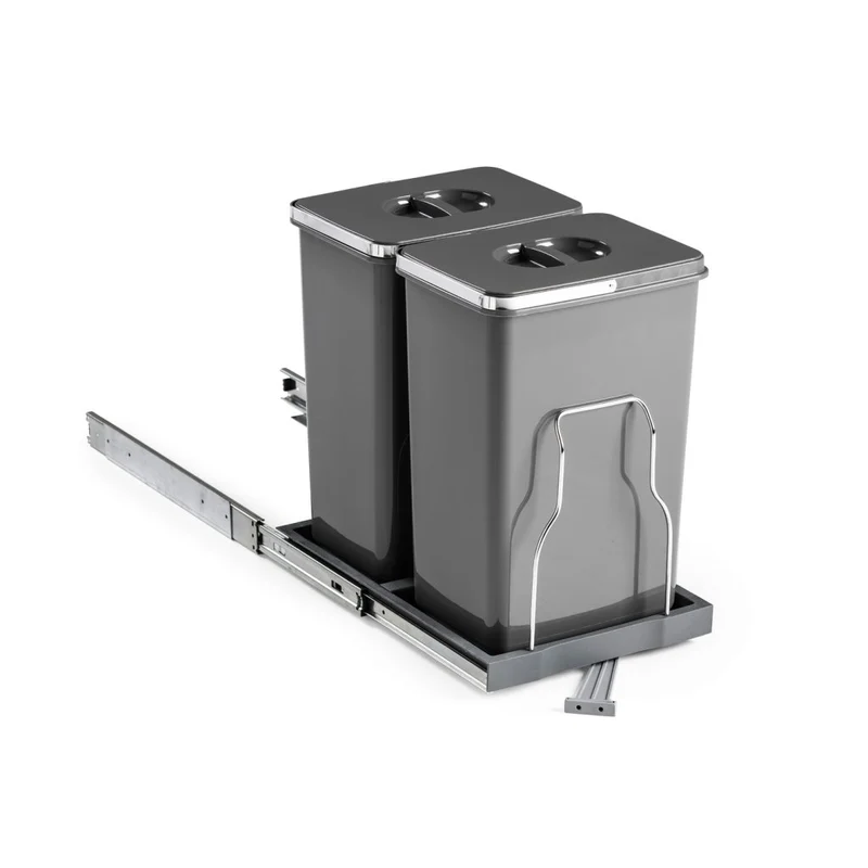 Poubelle pour meuble de 450mm avec porte à charnières - Ouverture automatique - 2 x 20L