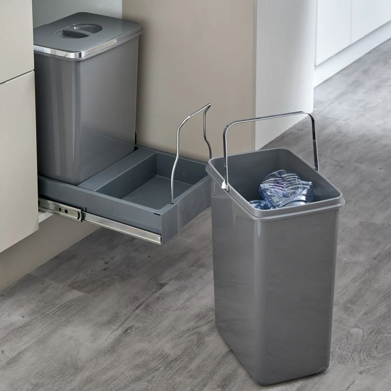 Poubelle pour meuble de 450mm avec porte à charnières - Ouverture automatique - 2 x 20L