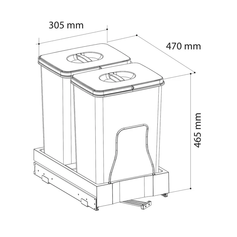 Poubelle pour meuble de 450mm avec porte à charnières - Ouverture automatique - 2 x 20L