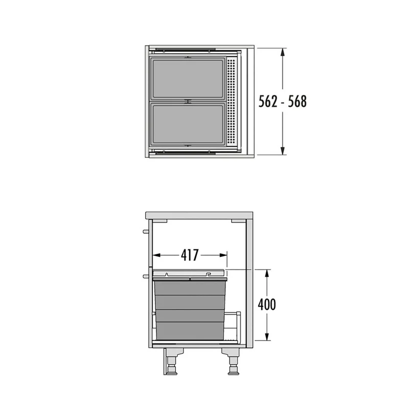 Collecteur composé de 2 seaux avec couvercle : 2x28L -pour tiroir de 500mm de profondeur - H.400mm