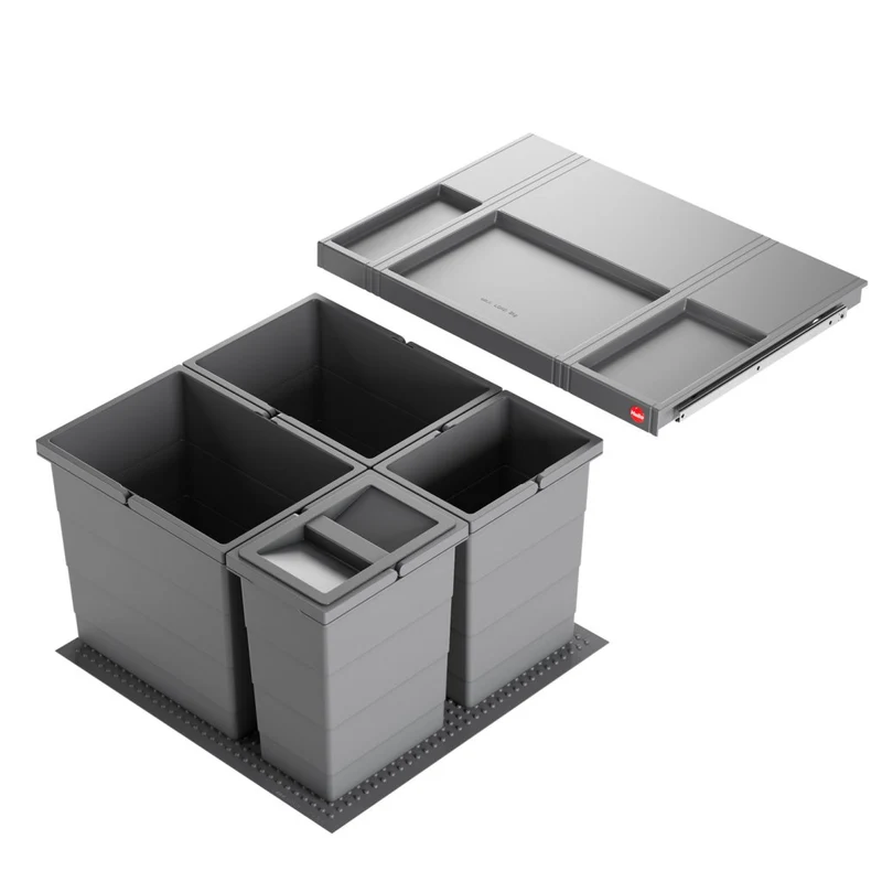 Collecteur composé de 4 seaux : 2 x 18L + 2 x 8L - pour tiroir de 500mm de profondeur- H. 345mm- Gris foncé