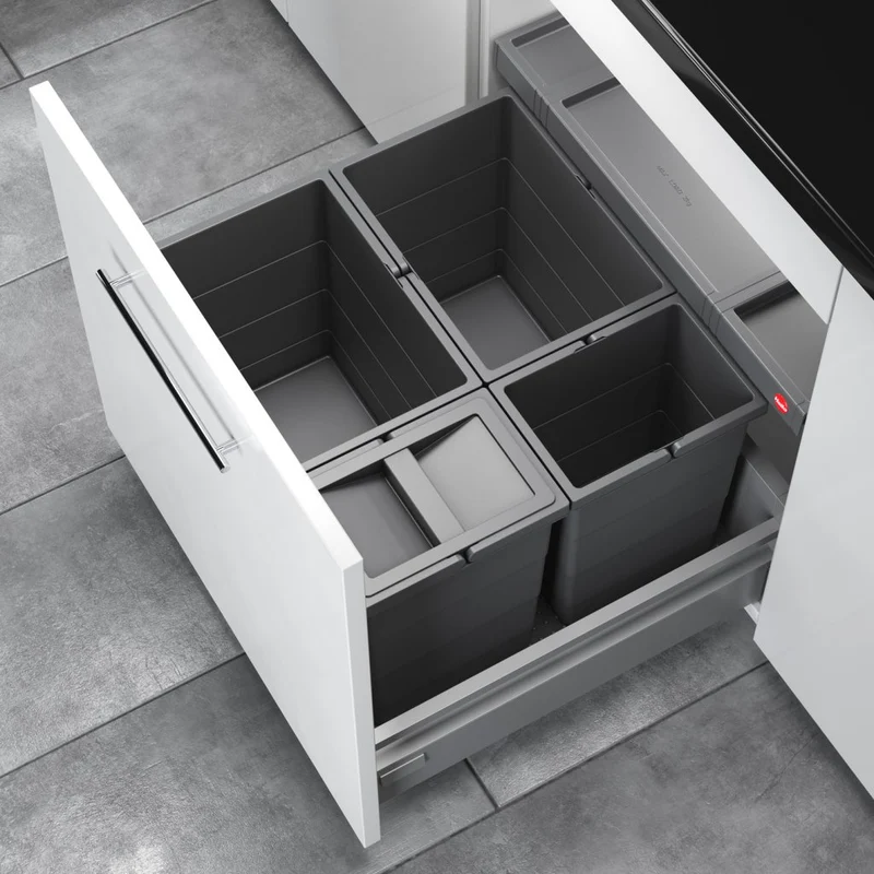 Collecteur composé de 4 seaux : 2 x 18L + 2 x 8L - pour tiroir de 500mm de profondeur- H. 345mm- Gris foncé