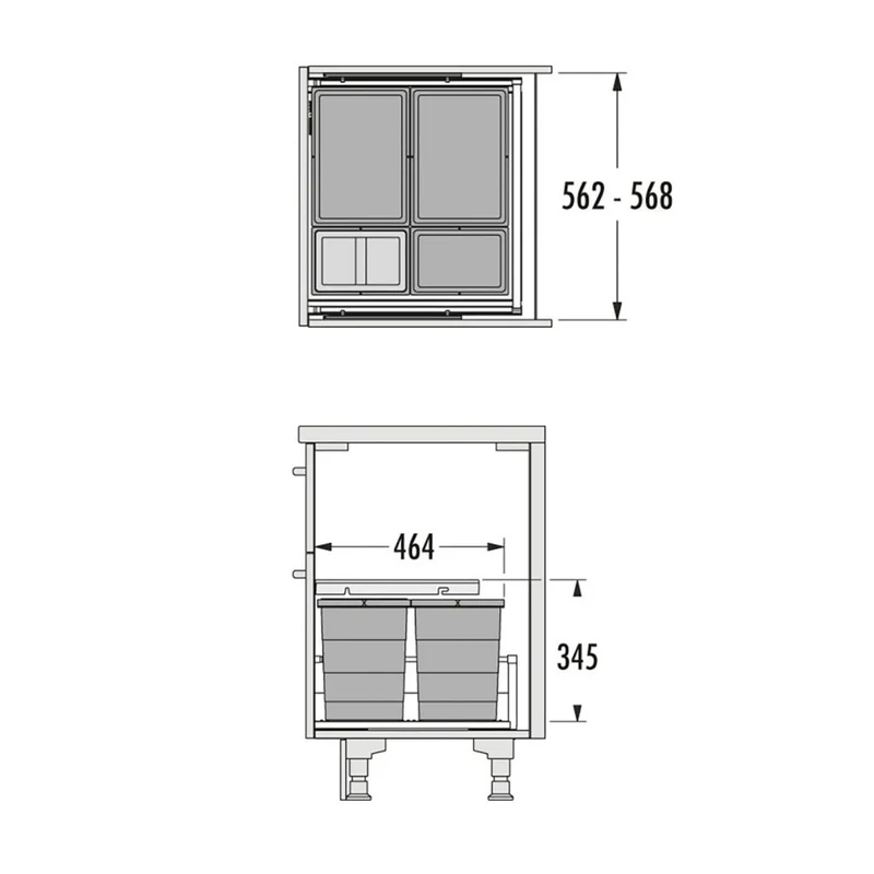 Collecteur composé de 4 seaux : 2 x 18L + 2 x 8L - pour tiroir de 500mm de profondeur- H. 345mm- Gris foncé