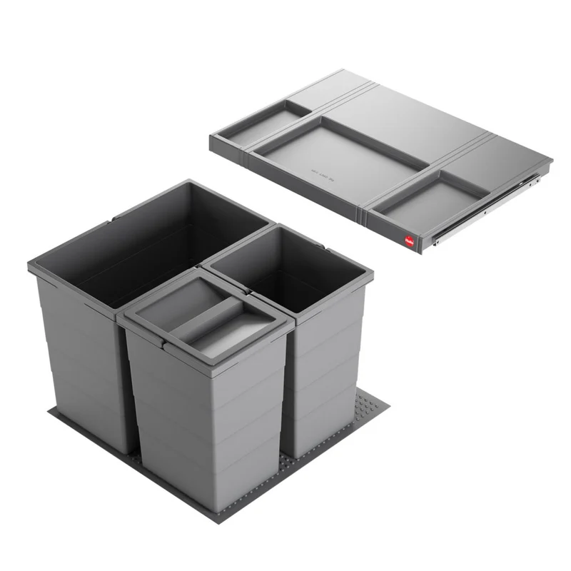 Collecteur composé de 3 seaux avec couvercle : 1x28L + 2x13L -pour tiroir de 500mm de profondeur - H.400mm