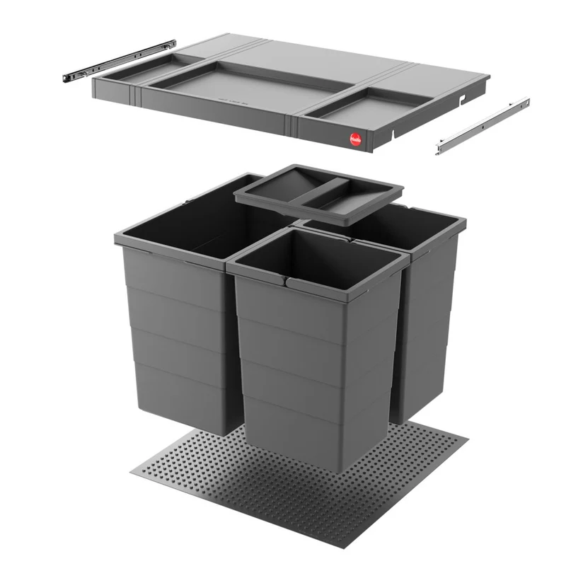 Collecteur composé de 3 seaux avec couvercle : 1x28L + 2x13L -pour tiroir de 500mm de profondeur - H.400mm
