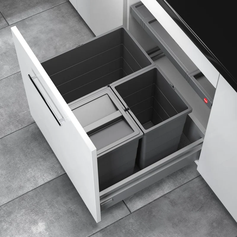 Collecteur composé de 3 seaux avec couvercle : 1x28L + 2x13L -pour tiroir de 500mm de profondeur - H.400mm