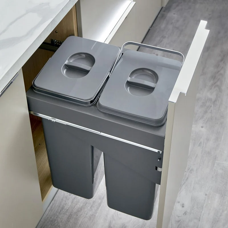 Poubelle 2 bacs 52 L pour meuble de 400 mm, sortie SOFT