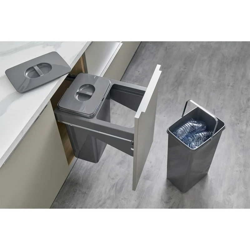 Poubelle 2 bacs 52 L pour meuble de 400 mm, sortie SOFT