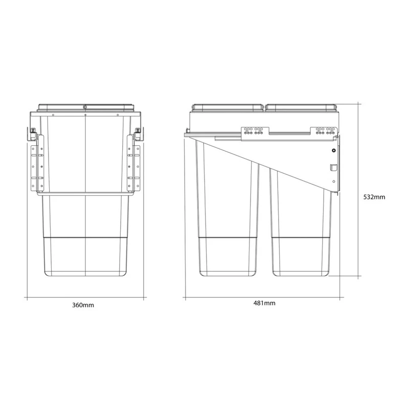 Poubelle 2 bacs 52 L pour meuble de 400 mm, sortie SOFT