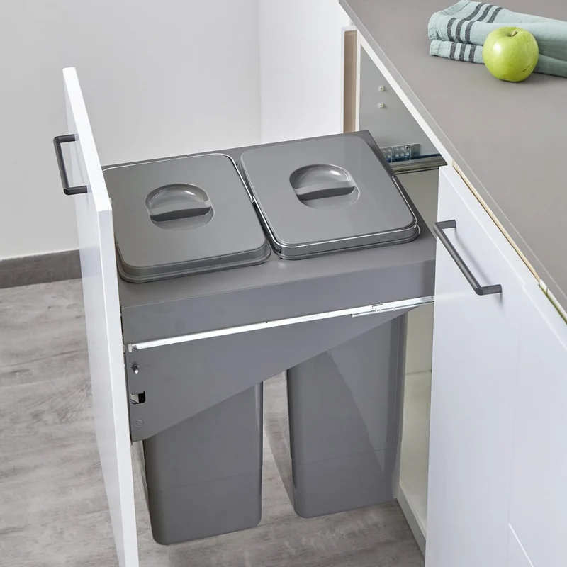 Poubelle coulissante 2 seaux 52 L pour meuble de 450 mm