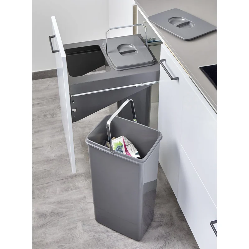 Poubelle coulissante 2 seaux 52 L pour meuble de 450 mm