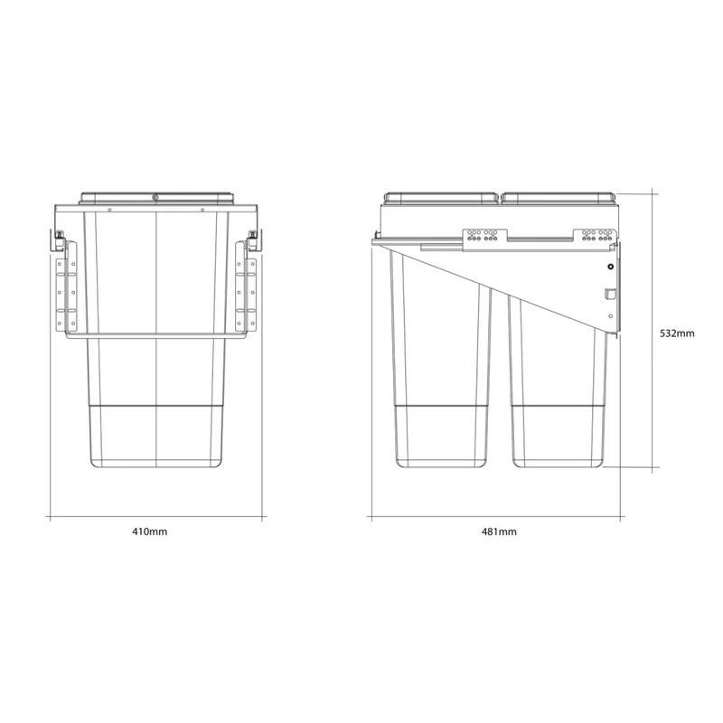 Poubelle coulissante 2 seaux 52 L pour meuble de 450 mm