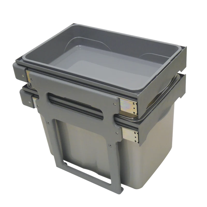 Poubelle avec un panier de rangement pour meuble de 400mm composée d'1 seau : 1 x 34L - l.340 x P. 485 x H. 426mm - ouverture manuelle-Gris