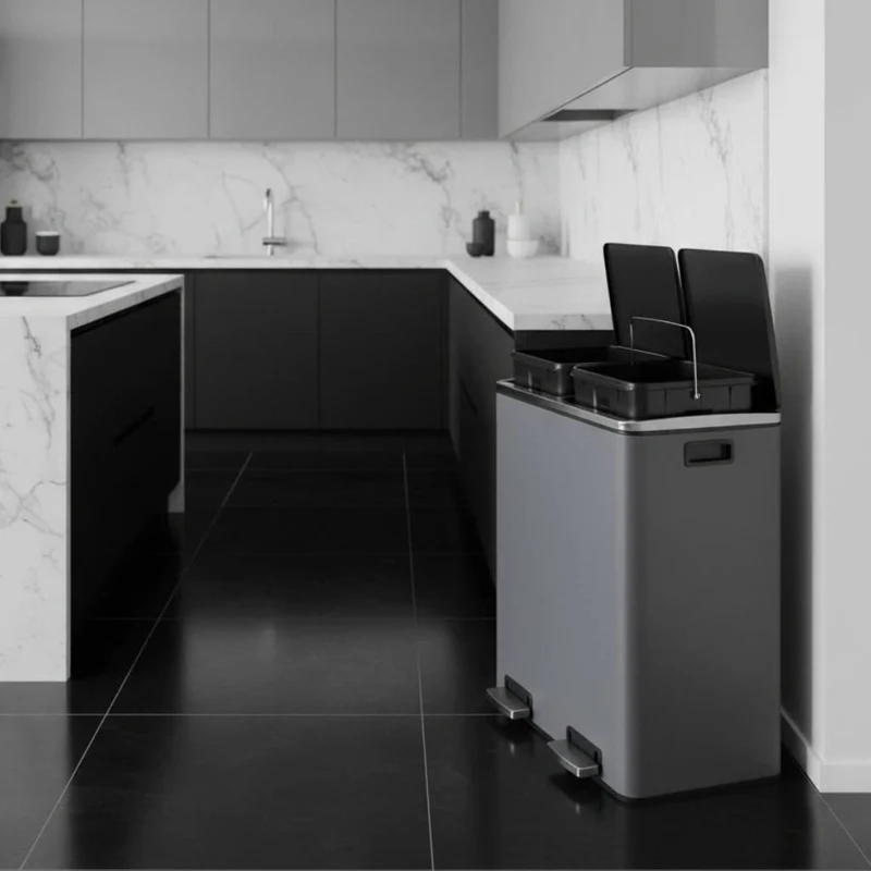 POUBELLE A COUVERCLE DOUBLE ALUMINIUM | Dualis™ 60L