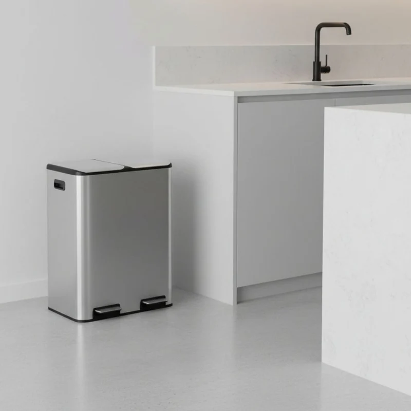POUBELLE DOUBLE COMPARTIMENT 2X30L | Inoxa DuoClean 60L™