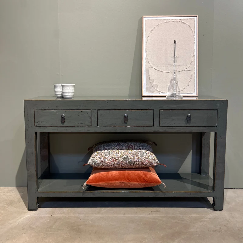 Console 3T avec étagère Gris Foncé