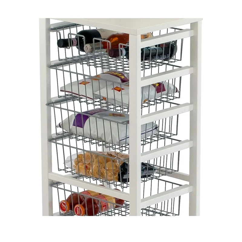 ARIT - Chariot de Rangement GUSTAVOTTO, Chariot Cuisine, avec plateau en mélaminé, desserte cuisine, 8 paniers, 1 porte-bouteilles - Couleur blanche