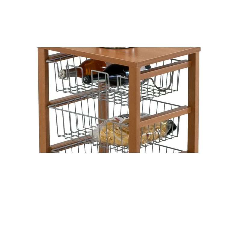 ARIT - Chariot de Rangement GUSTAVOTTO, Chariot Cuisine, avec plateau en mélaminé, desserte cuisine, 8 paniers, 1 porte-bouteilles - Couleur cerise