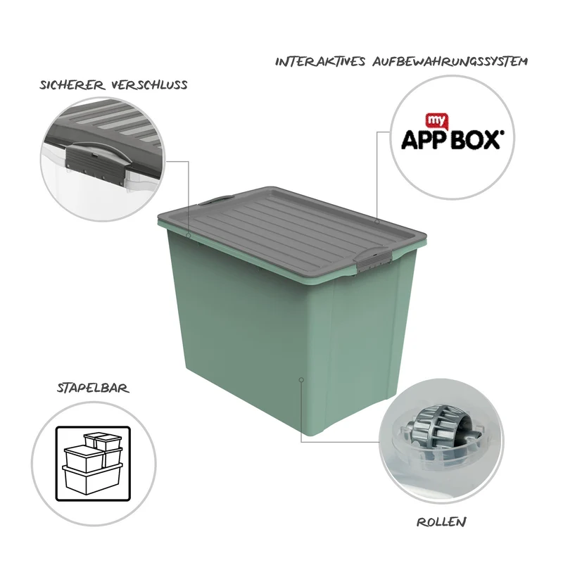 Stapelbox mit Rollen DIN A3, 70 l COMPACT ECO