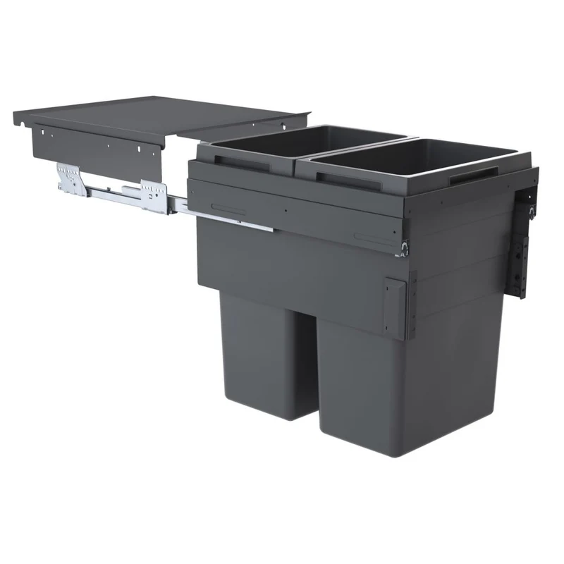 Poubelle pour meuble de 450mm composée de 2 bacs avec couvercles : 2 x 38L - gris orion - H. 545mm - ouverture manuelle avec système SOFT