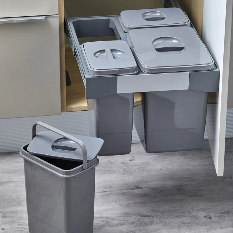 Poubelle sous évier pour 450mm-15L+3x7L-Finition Gris orion