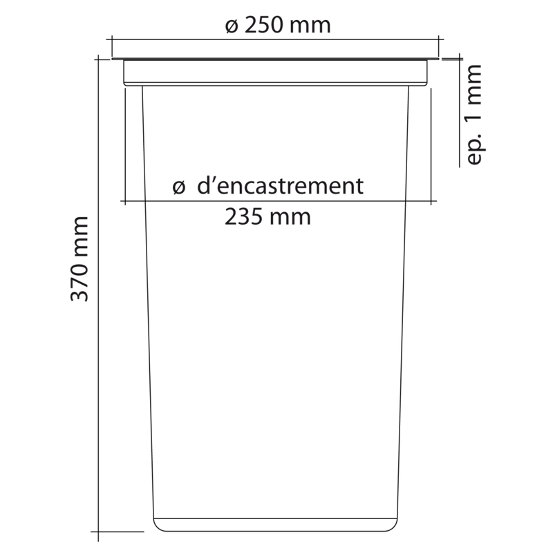Vide-déchets en inox version seau de 10L en inox - diamètre 250mm