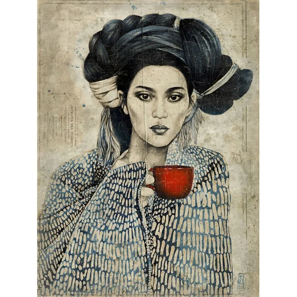 Tableau Papier Froissé La Tasse Rouge Chine