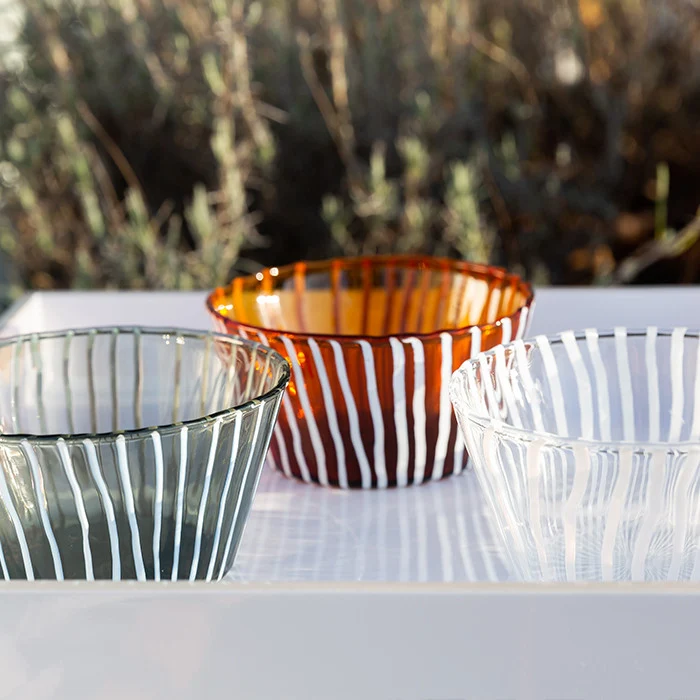 Bol Conique Rayé Verre Smoke Blanc